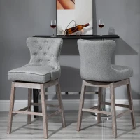 HOMCOM Upholstered Fabric Bar Height Bar Stools Set of 2, 180° Swivel Nailhead-Trim Pub Chairs, 30" Seat Height with Rubber Wood Legs, Grey(m-7)