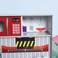 Qaba 2 in 1 Multifuction Kids Kitchen Play Set with Accessories Large Play Kitchen Red(m-11)