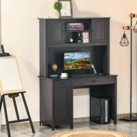 HOMCOM Computer Desk with Hutch, Home Office Workstation with Storage Shelves Drawers Cabinets, Coffee(m-2)