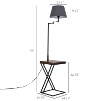 HOMCOM 65" Floor Lamp with Table Extendable and Retractable Arm E26 Steel(m-3)