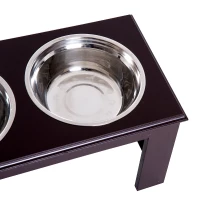 PawHut Double Bowl Wooden Stand Pet Feeder Cat Dog Puppy Twin Bowls(m-9)