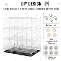 PawHut Small Animal Playpen C&C Cage Wire Bunny Pen for Kitten, Chinchillas, with Doors, Ramps and Trays, White(m-5)