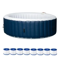 Outsunny 4-6 Person Inflatable Portable Hot Tub Outdoor Round Heated Spa with 130 Jets, Cover, Filter Cartridges, Blue(m-2)