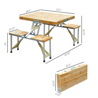 Outsunny 54" Portable Camping Table with 4 seat Wooden Portable Folding Picnic Table Set with Umbrella Hole(m-3)