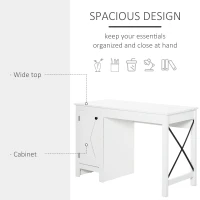 HOMCOM Home Office Computer Desk with Lower Storage Cabinet and X Bar Metal Frame, White(m-4)