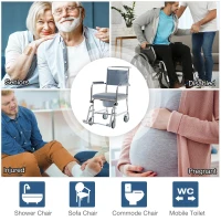 HOMCOM Shower Rolling Chair Personal Mobility Assist Bedside Commode Toilet Chair with Detachable Bucket Armrest Wheelchair Design Armchair for Elder Disabled Pregnant, Grey(m-8)