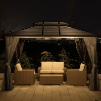 Outsunny 10' x 10' Steel Hardtop Gazebo Garden Sun Shelter with Mosquito Netting and Curtains Hanging Hook Aluminum Frame(m-8)