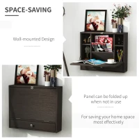 HOMCOM Wall Mounted Desk with Storage Shelves, Floating Desk with Foldable Tabletop, Space Saving Computer Writing Table, Coffee(m-5)