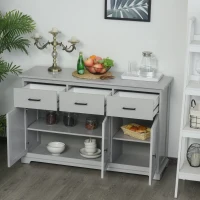 HOMCOM Buffet Storage Cabinet for Kitchen Entryway with 2 Cabinets and 3 Drawers, Adjustable Shelves, Grey(m-8)
