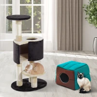 PawHut 39”H Cat Tree Scratching Post Condo Activity Center Kitten Climb Tower(m-1)