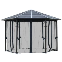 Outsunny 13' x 13' Hexagon Hardtop Gazebo Canopy with Galvanized Steel Roof, Aluminum Frame, Permanent Pavilion Outdoor Gazebo with Netting and Hook, for Patio, Garden, Backyard, Deck, Lawn(m-9)