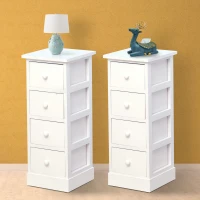 HOMCOM Set of 2 Wood Cabinet Tall Bedside Table Nightstand Storage Unit with 4 Drawers White(m-2)