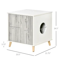 PawHut Wooden Cat Litter Box Enclosure End Table with 2 Magnetic Doors, Wide Tabletop(m-3)
