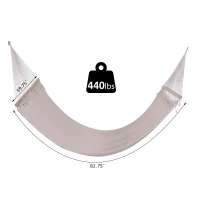 Outsunny Double Hammock Outdoor 2 Person Wide Swing Bed Portable Camping Sun Lounger w/ Wood Spreader Bar Cream(m-3)