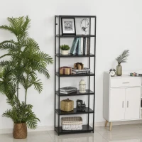 HOMCOM Modern 7 Tier Bookshelf Bookcase Utility Storage Shelf Organizer for Home Office with Display Rack Metal Frame, Walnut(m-2)