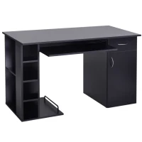 HOMCOM Computer Desk PC Workstation Table with Storage Shelves Drawer and Keyboard Tray, Black(m-2)