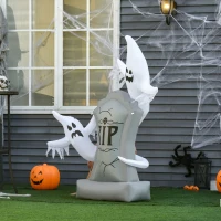 HOMCOM 5.1 ft Inflatable Ghosts with Tombstone, Halloween Outdoor LED Light Yard Display, Waterproof(m-8)