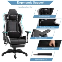 Vinsetto Executive Racing Chair Adjustable Padded Seat with Wheels Black/ White(m-5)