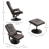 HOMCOM Massaging Faux Leather Recliner Chair and Ottoman Set, Swivel Vibration Massage Lounge Chair with Remote Control for Living Room, Bedroom, or Office, Brown(m-3)
