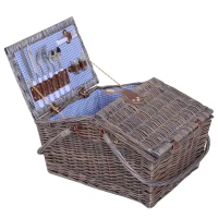 Outsunny Double-Lid Wicker Picnic Basket for 4 People Cutlery Plate Wine Glass(m-1)