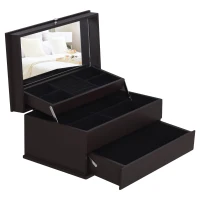 HOMCOM 3-Tier Jewelry Box Organizer with Glass Mirror and 6 Slots for Beauty Accessories, Costume Jewelry - Walnut(m-1)
