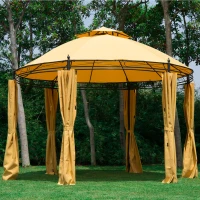 Outsunny Φ11.5'x9.2' 2 Tier Sun Shelter Canopy Gazebo Tent w/ Curtain Orange(m-2)