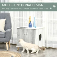 PawHut Wooden Cat Litter Box Enclosure End Table with 2 Magnetic Doors, Wide Tabletop(m-5)