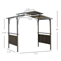 Outsunny 8'x5' BBQ Grill Gazebo with 2 Side Shelves, Outdoor Double Tiered Interlaced Polycarbonate Roof with Steel Frame, Brown(m-3)