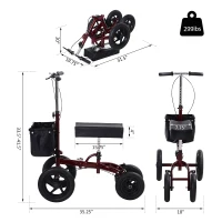 HOMCOM Knee Scooter for Foot Injuries in Adults with Basket Storage, Portable Folding Knee Walker Mobility Scooter for Medical Rehabilitation & Injuries, Red(m-3)