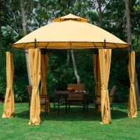 Outsunny Φ11.5'x9.2' 2 Tier Sun Shelter Canopy Gazebo Tent w/ Curtain Orange(m-1)