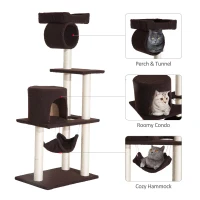 PawHut 55" Scratching Cat Tree Kitty Furniture House Condo Post Pet Supply Deep-Brown(m-4)