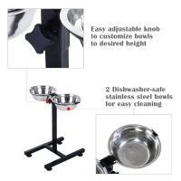 PawHut Elevated Dog Bowls Double Pet Food Dishes Height Adjustable Promote Digestion Stainless Steel with Stand Silver(m-5)