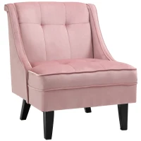 HOMCOM Upholstered Accent Chair Modern Winged Tufted Contemporary Single Sofa Chair with Rubber Wood Legs, Thick Padding Mid-Back, and Wings for Living Room Bedroom, Pink(m-1)