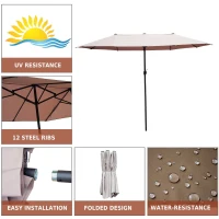 Outsunny Patio Umbrella 15' Outdoor with Twin Canopy Sunshade(m-4)