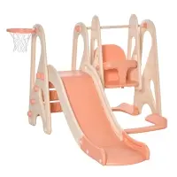 Qaba 4-in-1 Kids Slide and Swing Set w/ Basketball Hoop, Height Adjustable Water-fillable Toddler Climbing Playset, Playground Activity Center Exercise Toy(m-1)