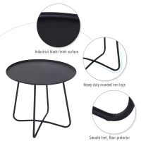 HOMCOM Iron Coffee Table Side Table Round Table Metal Frame Cross Legs Design Black(m-4)