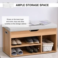 HOMCOM Shoe Rack Bench, Storage Organizer with Padded Cushion, Shelves, Hidden Compartments for Shoes, Boots, High Heel, Brown(m-6)