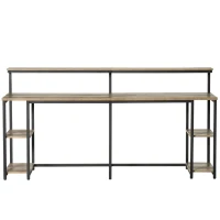 HOMCOM 2 Person Home Office Computer Desk Double PC Study Table Writing Workstation, with Elevated Monitor Rack, CPU Stand, Light Brown(m-12)