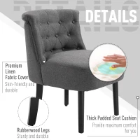 HOMCOM Modern Accent Leisure Chair with Mid Back Button-Tufted Upholstered Fabric and Wooden Legs for Living Room and Bedroom, Grey(m-5)