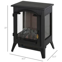 HOMCOM 23" Electric Fireplace Heater, Fire Place Stove with Realistic LED Flames and Logs and Overheating Protection, 750W/1500W, Black(m-3)