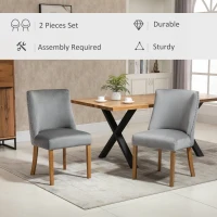 HOMCOM Modern Dining Chairs Set of 2 with High Back, Dining Room Chairs with Nailhead Trim, Upholstered Seats and Solid Wood Legs for Kitchen, Light Grey(m-4)