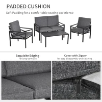 Outsunny 4-Piece Patio Furniture Set Garden Conversation Set with Soft Washable Cushions & Strong Steel Frame, Grey(m-4)