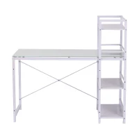 Open Box HomCom 50" Modern Office Desk With Storage Shelves Bookcase - White(m-5)