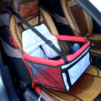 PawHut D1-0089 Pet Car Seat Cover Booster Basket Dog Puppy Cat Bag Carrier Travel Bed Foldable  Red and Grey(m-1)