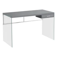 Monarch 48" Contemporary Glass Legged Writing Computer Desk with Drawer - Glossy Grey(m-1)