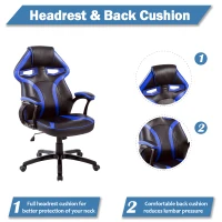HOMCOM Gaming Racing Chair Rocking Function Computer Seat High Back Adjustable Padded Armrest Home Office Blue(m-4)