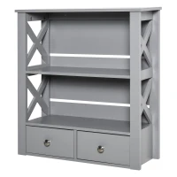kleankin Wall Mount Bathroom Storage Rack with Open Shelves and Drawer Wooden Cabinet Organizer for Bathroom - Grey(m-1)