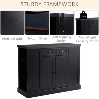 HOMCOM Fluted-Style Wooden Kitchen Island, Storage Cabinet with Drawer, Open Shelving, and Interior Shelving for Dining Room, Black(m-5)