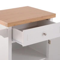 Open Box HOMCOM 27.5" Pine Wood Bamboo Portable Rolling Kitchen Island Cart with Wheels - White(m-10)