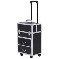HOMCOM Professional Rolling Full Makeup Travel Train Case, Large Storage Cosmetic Trolley with Folding Trays, Drawer and Locks, Black(m-1)